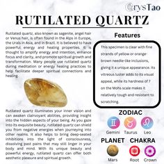 an article about rutilated quartz features the zodiac sign for each element in its description