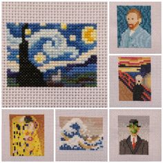 cross - stitch pictures are arranged in squares to look like paintings