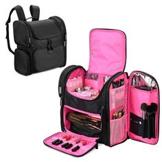 This Byootique Makeup Backpack features a large interior storage capacity with unfixed dividers for customizable storage, along with 2 small side pockets on the left, 1 large pocket on the right with heat isolation protection and an additional removable bag, helping you to organize your various cosmetics in a neat and orderly fashion. Compact design and adjustable shoulder straps ensure easy carrying while traveling or boarding planes, trains or buses. Eye-catching & Portable - 15 3/16" x 8 11/1 Red Makeup Bag, Customizable Storage, Utility Pouch, Red Makeup, Transparent Bag, Train Case, Cosmetic Storage, Portable Travel, Bag Organization