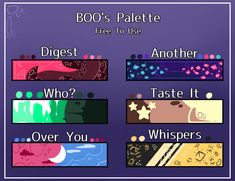 an image of some type of text that says boo's palette free to use