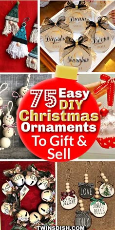 christmas ornaments to sell on etsyle com, with the words 7 easy diy christmas