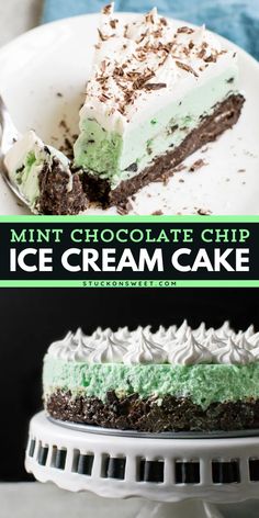 Learn how to make this easy mint chocolate chip ice cream cake! A great addition to your Labor Day party food ideas! It’s the best ice cream cake recipe you will ever make, with just four ingredients. Super easy and stress-free! Mint Chocolate Chip Ice Cream Cake Easy, Mint Chip Ice Cream Cake, Mint Ice Cream Cake Recipe, Ice Cream Cakes Homemade, Labor Day Cake, Ice Cream Cake Ideas, Easy Ice Cream Cake Recipe