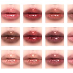 multiple images of lips with different shapes and colors, all showing the same lip color