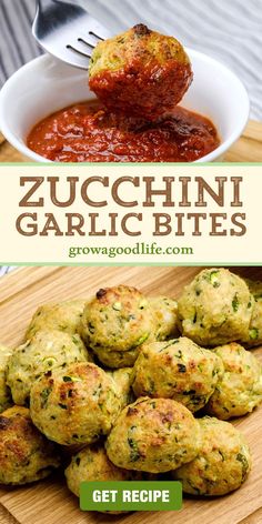 zucchini garlic bites with tomato sauce on the side