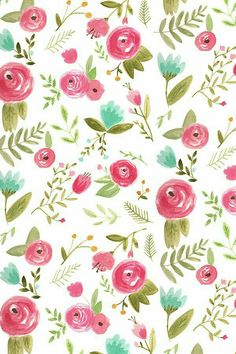 a floral pattern with pink flowers and green leaves on a white background that says design by pacemadedesigns