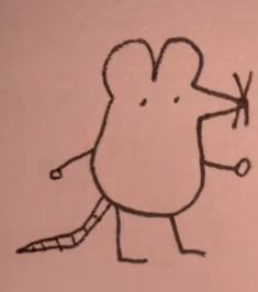 a drawing of a rat holding a tennis racquet in one hand and an arrow in the other