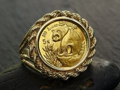 Real Gold Panda Coin Ring Dainty Gold Coin Ring 5 Yuan 1993 - Etsy Gold Coin Jewelry, Viking Wedding Ring, Gold Coin Ring, Wedding Ring For Him, Raw Crystal Necklace, Antique Coins, Braided Ring, Coin Ring, Square Rings