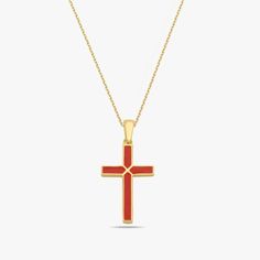 Red Cross Necklace| 14K Gold Vermeil - Mionza Jewelry-cross necklace gold, cross necklace women, cross pendant, gift for mothers, girls cross necklace, mothers day necklace, mothers jewelry, red cross necklace, red cross pendant, red necklace gold, red necklace pendant, red necklace women, red necklaces Red Cross Necklace, Zodiac Necklaces, Pearl Gemstone, Style Minimalist, Red Cross, Love Symbols, Personalized Necklace, Gemstone Necklace, Cross Pendant