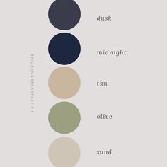 the color palette is neutral, dark, midnight, tan, olive, and sand