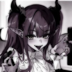 an anime character with long hair and horns