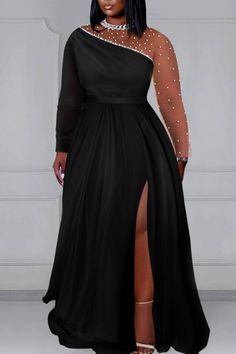 Wedding Guest Dress Plus Size Summer, Plus Size Dress For Wedding Guest, Wedding Anniversary Outfits For Women, Black Long Gown Formal Plus Size, Plus Size Wedding Dresses Guest, Black Floor Length Dress Plus Size, All Black Wedding Guest Attire, Black Tie Wedding Guest Dress Plus Size, Plus Size Evening Dresses