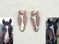 two pictures of horses with their heads turned to look like bones