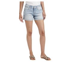 Add trendy vibes to your denim closet with these versatile shorts. Pair them with a fitted top or graphic tee for an easy casual look. From Silver Jeans Co. Bermuda Jean Shorts, Mid Rise Shorts, Cuffed Shorts, Fitted Top, Silver Jeans, Workout Shorts, Stretch Denim, Jean Shorts, Casual Looks