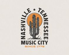 the logo for nashville's music city is shown in orange and white, with an image of a cactus