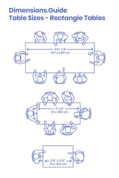 the table sizes are shown in blue and white, as well as measurements for each table