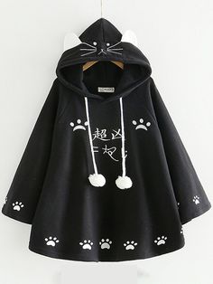 Cute Cat Embroidery, Cute Paws, Kawaii Hoodie, Preppy Tops, Cloak Coat, Cat Embroidery, Spring Outfits 2022, Kawaii Fashion Outfits, Cute Spring Outfits