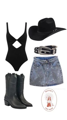 Western Outfits With Shorts, Black Country Concert Outfit, Black Festival Outfit, Texas Chic, Cowgirl Look, Western Wear Outfits