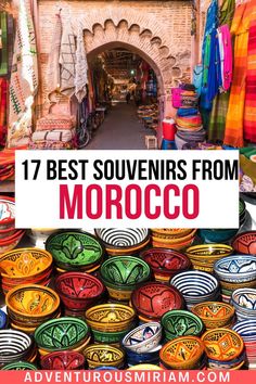 morocco with text overlay that reads 17 best souvenirs from morocco in front of an archway