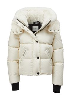 This quilted, down puffer jacket is crafted from a densely woven nylon. It is lightweight, yet protective from wind and water, and filled with down to achieve warmth and an ultra soft feel. The Lara features both a faux fur stand collar and detachable hood, fleece wrist cuffs with thumbholes, a center front zip and snap placket closure, and lower zip pockets. Fluffy Puffer Jacket, Cute Ski Outfits, Winter Jacket Long, Puffer Jacket With Fur, White Puffer Jacket, Floor Planner, Puffer Jacket Outfit, Snow Coat, Outfits Athletic