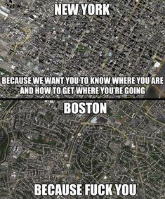 two maps showing the location of boston and new york, with caption that reads because we want to know where you are