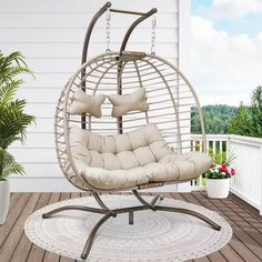 Add style and comfort to your patio or deck by selecting this reasonable NICESOUL rustoleum XLarge Beige Wicker DoubleSeat Folding Hanging Patio Swing Chair with Stand and Cushions Apartment Porch, Beige Loveseat, Hanging Egg Chair, Garden Patio Furniture, Egg Chair, Swinging Chair, Patio Chairs, Outdoor Patio Furniture, Hanging Chair