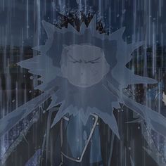 an anime character standing in the rain with his eyes closed