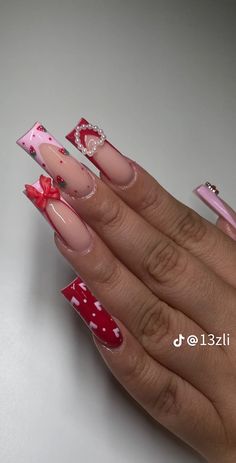 Nails With Pink, Glow Nails, Exotic Nails, Acrylic Nails Coffin Pink, Soft Nails, Long Square Acrylic Nails, Red Nail, Unique Acrylic Nails