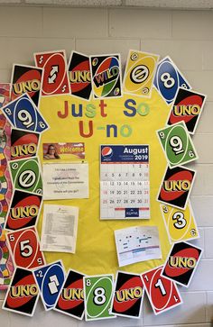 a bulletin board with the words just so u - no written in different colors and numbers