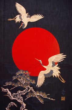 Kunst Tattoos, Japanese Flag, Japanese Crane, Art Chinois, Traditional Japanese Art, Red Sun