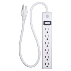 GE 2 ft. 6-Outlet Power Strip with Integrated Circuit Breaker in White Outlet Strip, Integrated Circuit, Electrical Cord, Electronic Recycling, Cord Management, Brass Floor Lamp, Circuit Breaker, General Electric, Extension Cord