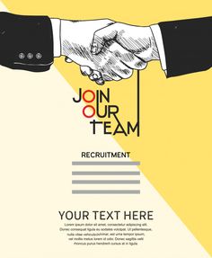 two hands shaking each other over a yellow and black background with the words join our team