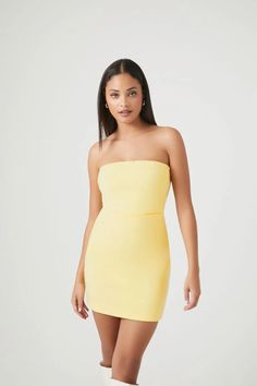 Tube Mini Dress Bandeau Dress, Fitness Models, Yellow Tube Dress, Tube Mini Dress, Mini Tube Dress, Tube Dress, Straight Cut, Comfort Fit, Forever 21