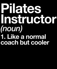 the words pilates instructor are in white on a black background with an image of a baseball bat