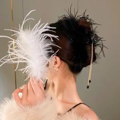 Romantic and elegant, feather hair clip is unique and great for party. Feather Hair Clips, Feather Hair, Feathered Hairstyles, Hair Clip, Hair Clips, Hair, White, Black