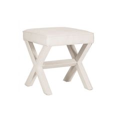 a white stool that is sitting on a white surface and it has a cross - legged legs