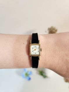 Wittnauer Swiss Wind-Up Vintage Quartz Watch Black Velvet Strap Gold-Tone Face Antique Retro Ladies/Women's Dainty Wristwatch - Small/Petite Untested Vintage Rectangular Watch For Everyday, Vintage Everyday Rectangular Watch, Vintage Rectangular Everyday Watch, Everyday Vintage Rectangular Watch, Wind Up, Wristwatch Vintage, Tone Face, Women Wrist Watch, Black Watch