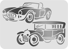 two old fashioned cars are shown in the shape of a car, one is black and white