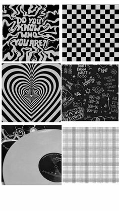 four different black and white images with some writing on them, one has a heart in the middle