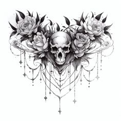 Ornamental Flowers and Skull Thing Tattoo Design - High Resolutio... Thing Tattoo, Skull Tattoo Flowers, Cute Tats, Tasteful Tattoos, Henna Tattoo Designs Simple, Inspiration Tattoos, Chest Tattoos For Women