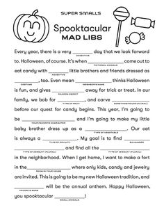 an english worksheet with words and pictures to describe the word'spooktacular mad libs '