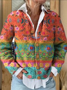 Women's Casual Winter 3D Printing Knitted Cardigan Buttoned Cardigan, Crew Neck Cardigan, Floral Art Print, Floral Prints Art, Button Cardigan, Casual Sweaters, Fall Sweaters, Printed Sweater, Winter Sweaters