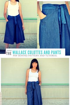 two pictures showing different ways to sew the wallace culots and pants