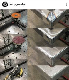 four pictures of different types of metal workbench with various tools on it and the words kerry - welder above them