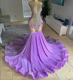 Lavender Velvet Feathers Crystal Beading Prom Dresses Mermaid Purple And White Prom Dress, Lavender Prom Dresses Black Women, Purple Prom Dresses Black Women, Prom 2k24, Dollars Money, Money Wallpaper, Lavender Prom Dresses, Ombre Prom Dresses