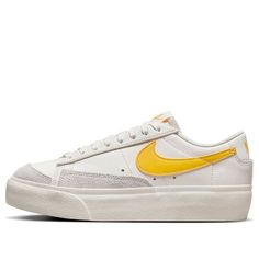 (WMNS) Nike Blazer Low Platform 'Sail Vivid Sulfur' DJ0292-111 Blazers Nike, Nike Blazer Low 77, Nike Blazer Low, Blazer Low, Tenis Nike, Women Platform Shoes, Outdoor Slippers, Classic Blazer, Casual Athletic