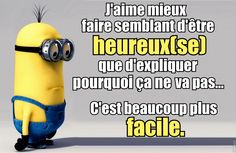 a yellow minion with glasses on it's face and the words, i am memex faire semblant d'entre heure