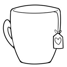 a coffee cup with a tag on the side and a small heart in the middle