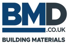 bmd logo with the words building materials in black and blue letters on it