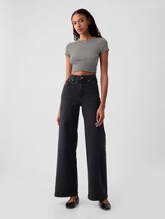 High Rise Stride Wide-Leg Jeans High Waisted Wide Leg Black Jeans, Gap Wide Leg Jeans, Wide Leg Black Jeans, Winter Dream, 2024 Wishlist, High Rise Black Jeans, Fw 2024, Jeans Look, Water Retention