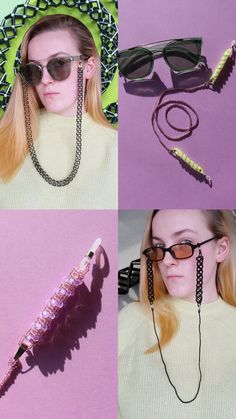 #kotrynalenkdesign Eclectic Bride, Purple Outfit Ideas, Funky Accessories, Unique Glasses, Purple Outfit, Bright Dress, Glasses Chains, Purple Outfits, Eyeglass Chain